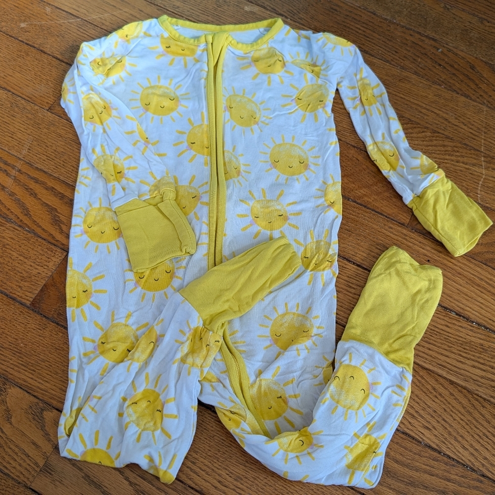 Little Sleepies Zippy 12-18 Months Yellow Suns Bamboo Pajamas